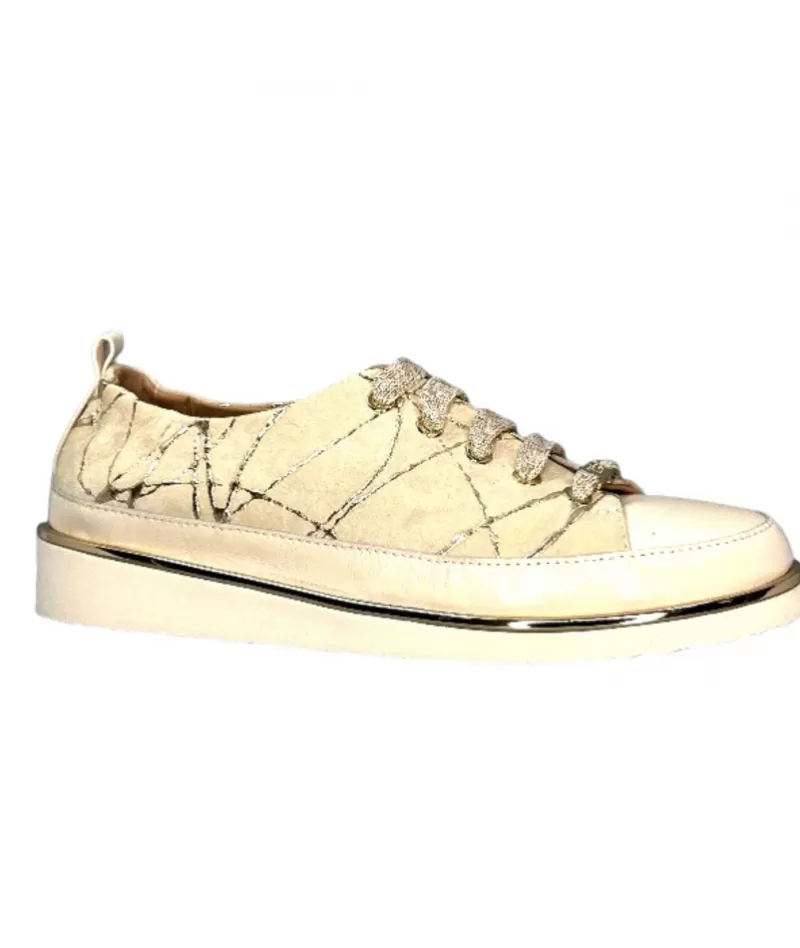 XSA 8010 Daim Beige Cuir Or-Femme Baskets